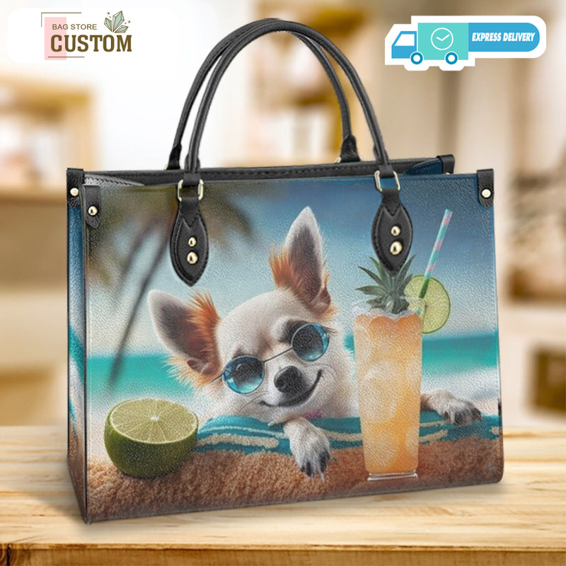 Chihuahua wearing sunglasses on beaches bag, Chihuahua bag, Dog lover bag.jpg