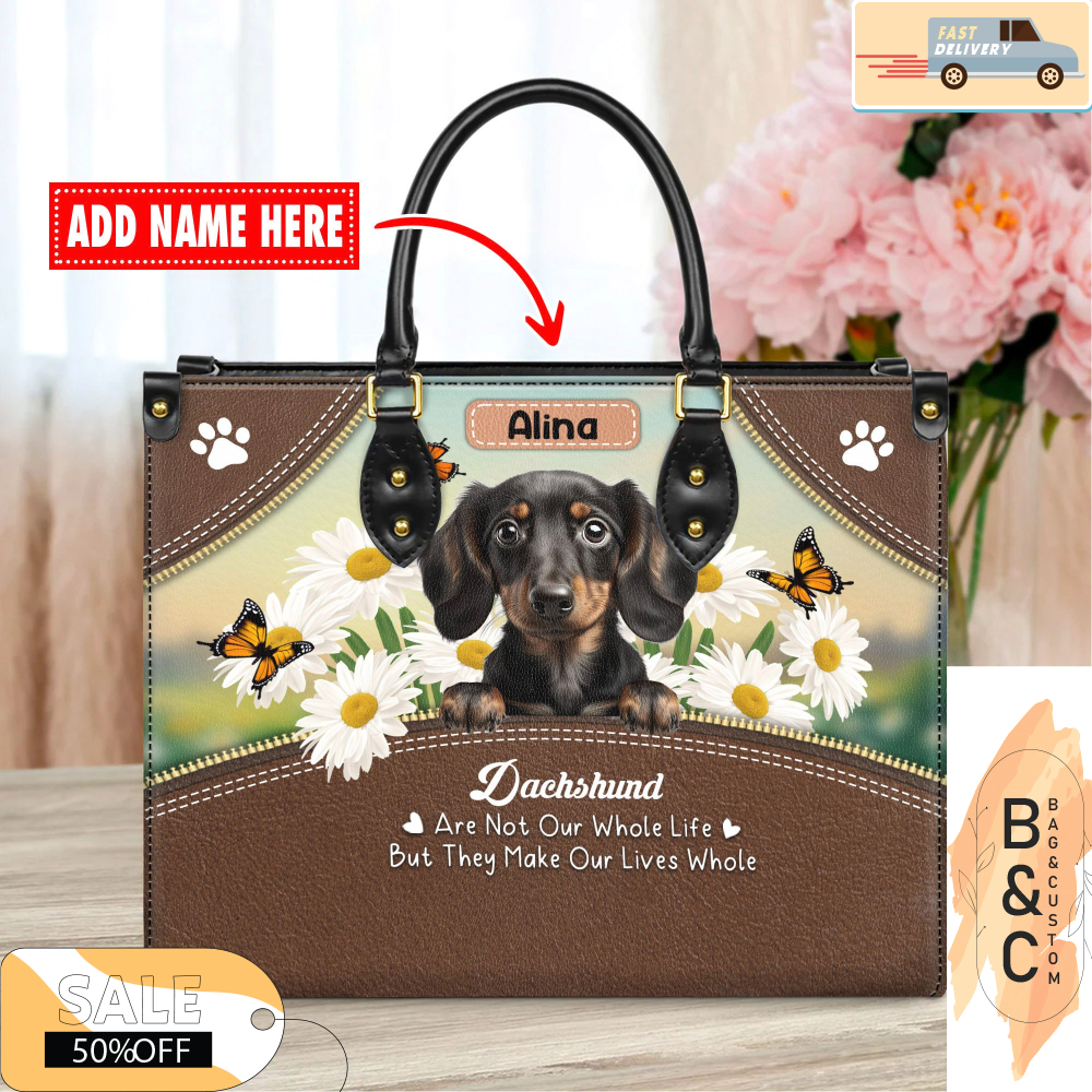 Dachshund Dog Leather Bag For Women, Gift for Her With Custom Name, Dog Lover Gift For Her.jpg