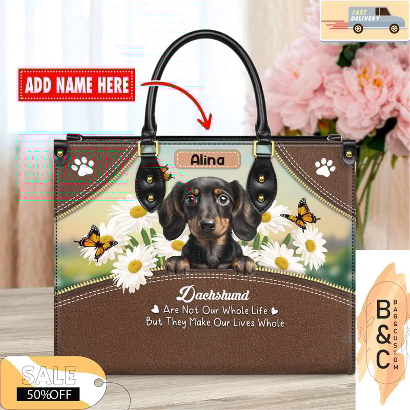 Dachshund Dog Leather Bag For Women, Gift for Her With Custom Name, Dog Lover Gift For Her.jpg