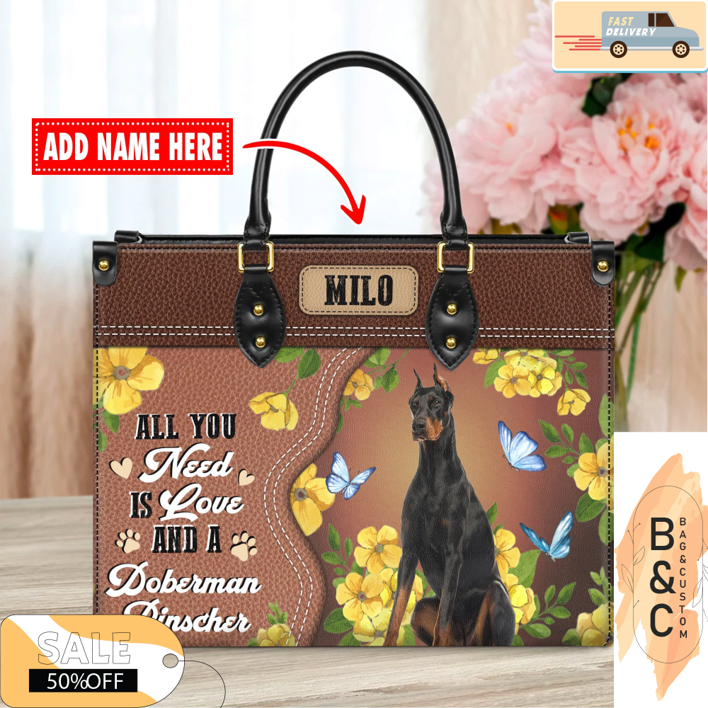 Doberman Pinscher Dog Leather Handbags For Women, Custom Name Leather Bags, Leather Purse Crossbody Gift For Women, Woman Shoulder Bag.jpg