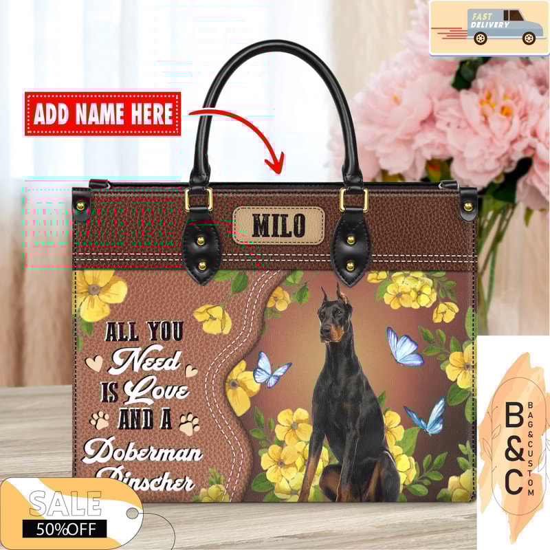 Doberman Pinscher Dog Leather Handbags For Women, Custom Name Leather Bags, Leather Purse Crossbody Gift For Women, Woman Shoulder Bag.jpg