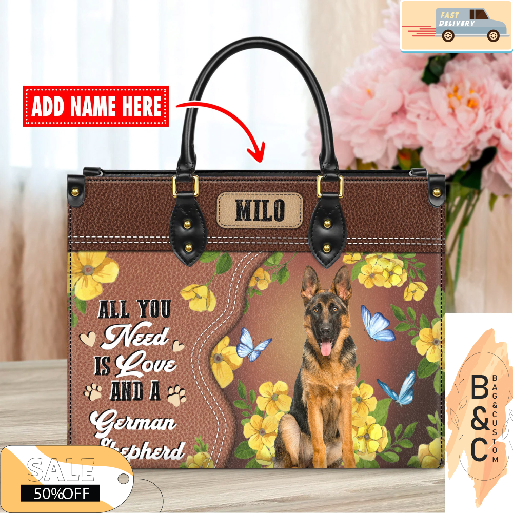 German Shepherd Dog Leather Handbags For Women, Custom Name Leather Bags, Leather Purse Crossbody Gift For Women, Woman Shoulder Bag.jpg