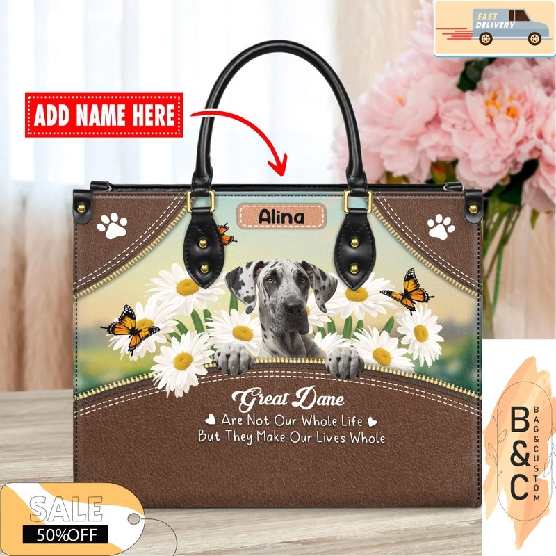 Great Dane Dog Leather Bag For Women, Gift for Her With Custom Name, Dog Lover Gift For Her, Christmas Gift.jpg