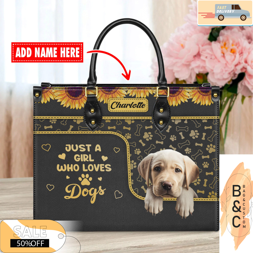 Labrador Retriever Dog Leather Handbag for Women, Gift for Her With Custom Name, Shoulder Tote Bag.jpg