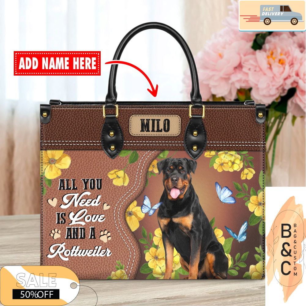 Rottweiler Dog Leather Handbags For Women, Custom Name Leather Bags, Leather Purse Crossbody Gift For Women, Woman Shoulder Bag.jpg