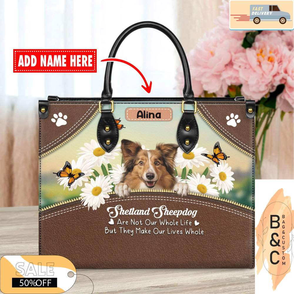 Shetland Sheepdog Dog Leather Bag For Women, Gift for Her With Custom Name, Dog Lover Gift For Her, Christmas Gift.jpg
