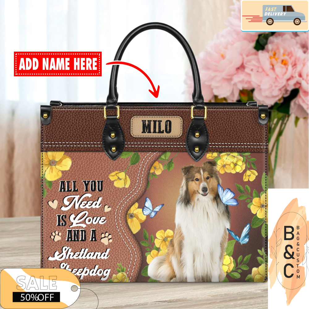 Shetland Sheepdog Leather Handbags For Women, Custom Name Leather Bags, Leather Purse Crossbody Gift For Women, Woman Shoulder Bag.jpg