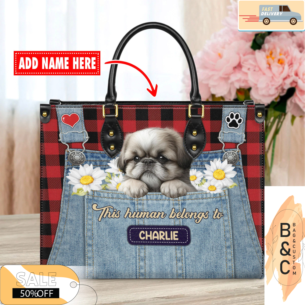 Shih Tzu Dog Leather Handbag for Women, Gift for Her With Custom Name, Shoulder Tote Bag 1.jpg