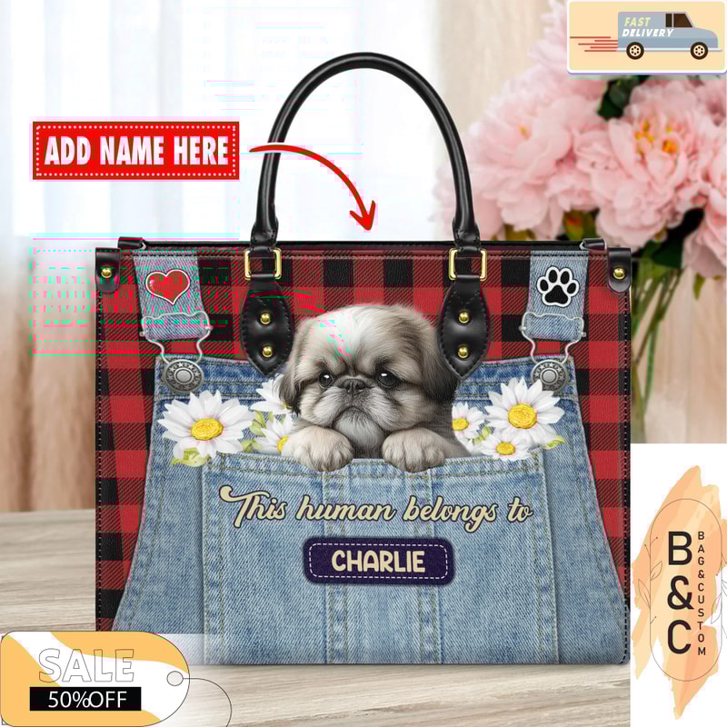 Shih Tzu Dog Leather Handbag for Women, Gift for Her With Custom Name, Shoulder Tote Bag 1.jpg