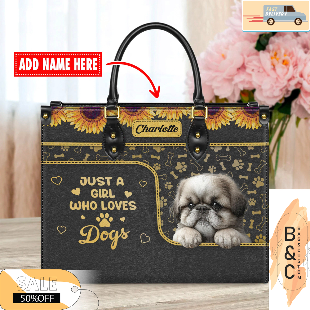 Shih Tzu Dog Leather Handbag for Women, Gift for Her With Custom Name, Shoulder Tote Bag.jpg