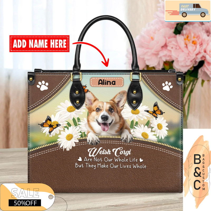 Welsh Corgi Dog Leather Bag For Women, Gift for Her With Custom Name, Dog Lover Gift For Her, Christmas Gift.jpg