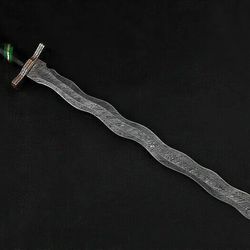 damascus steel sword beautiful wood handle with brass guard, khopesh sword, comb