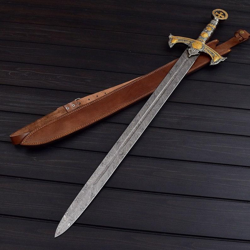 THE KNIGHTS TEMPLAR Crusader Sword Custom Handmade Damascus Steel 0