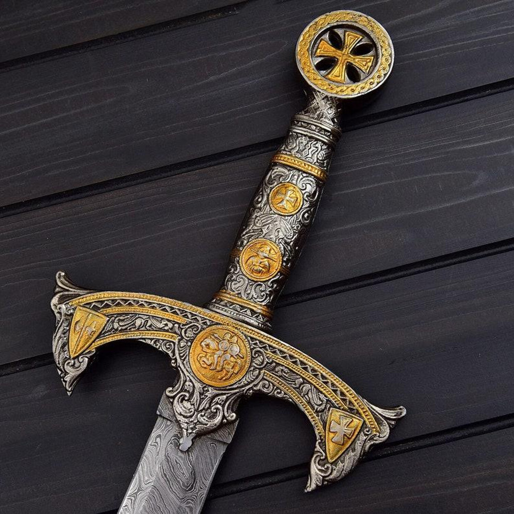 THE KNIGHTS TEMPLAR Crusader Sword Custom Handmade Damascus Steel 4