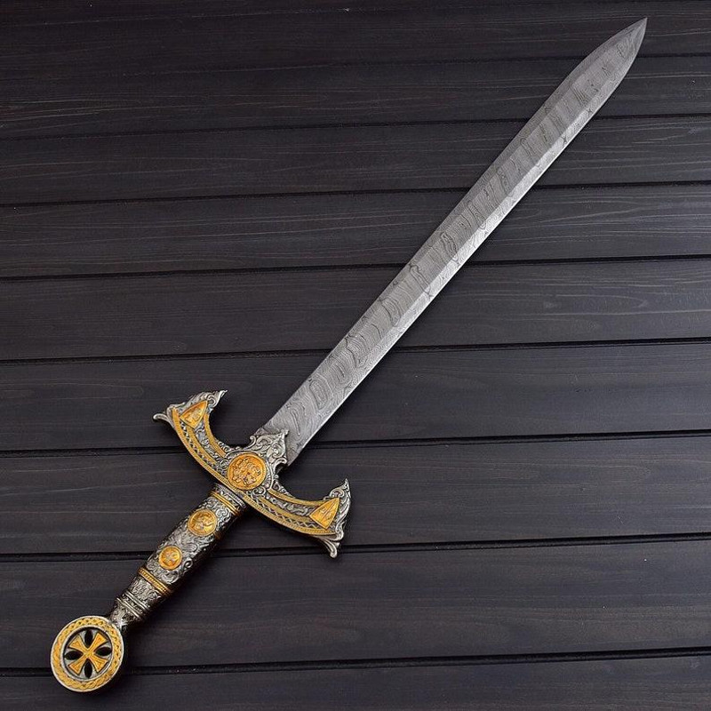 THE KNIGHTS TEMPLAR Crusader Sword Custom Handmade Damascus Steel 6