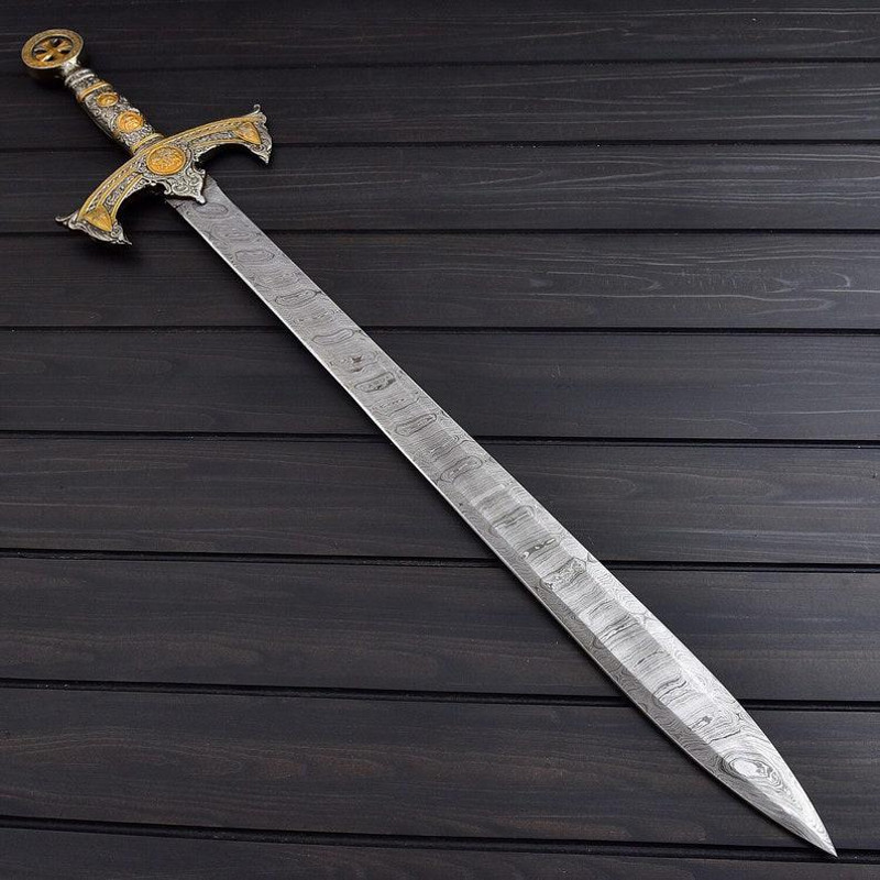 THE KNIGHTS TEMPLAR Crusader Sword Custom Handmade Damascus Steel 7