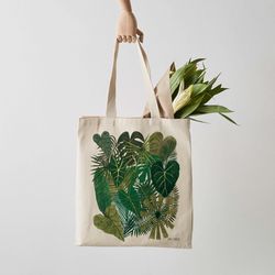 botanical plants canvas tote bag plant bag, flower, floral tote bag, shoulder bag, fair trade, botanical bag