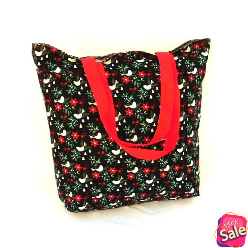 Holiday Tote Bag Dove Cat Holly Shopping Gift Project Grocery Reusable ReversibleChristmas.jpg