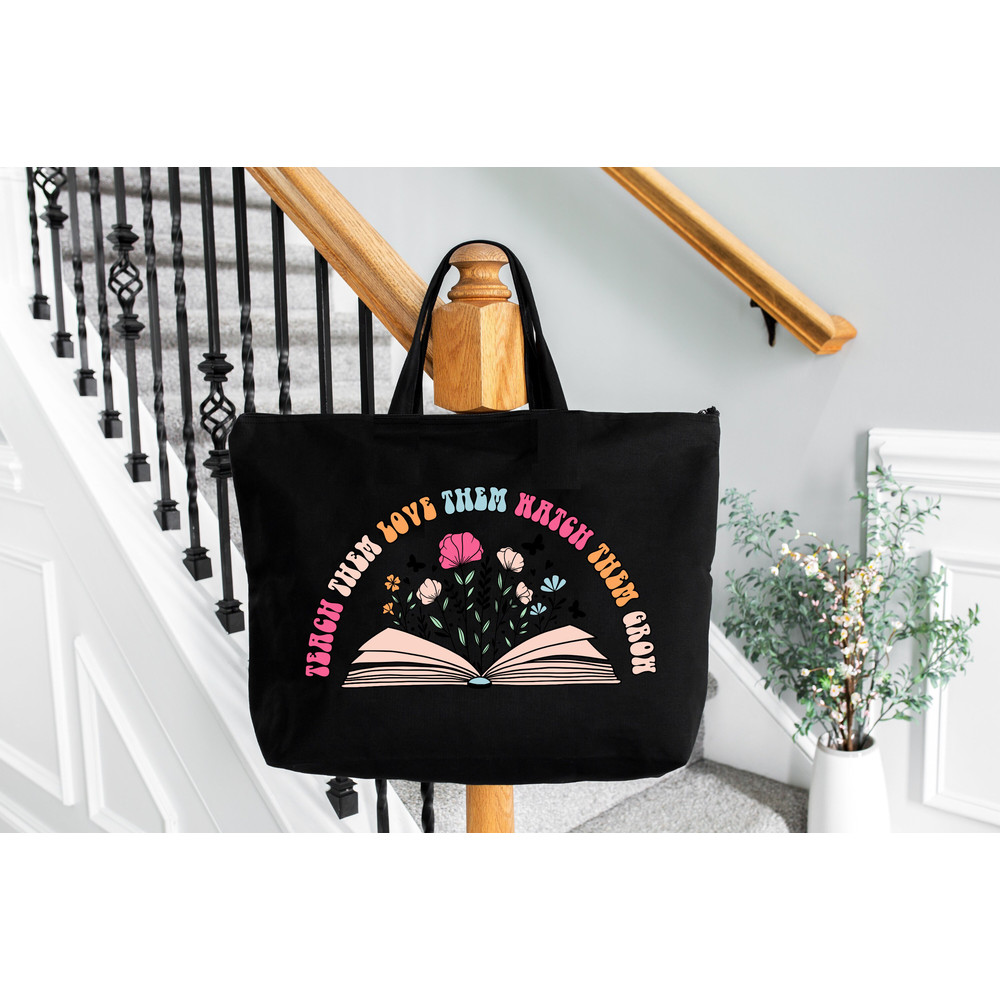 Floral Teacher Tote Bag, Teach Them Love Them Watch Them Grow Teacher Appreciation Gift, Teacher Gifts for Teacher Christmas Gifts.jpg