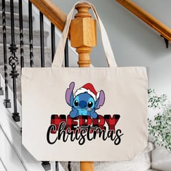 merry christmas stitch tote bags custom christmas present totes, gift for friends, santas gift tote bags