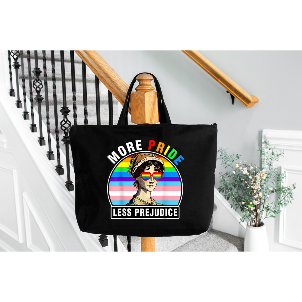 More Pride Less Prejudice, LGBTQ Tote Bag, Jane Austen Tote Bag, Proud Ally Tote Bag, Pride Month Tote Bag, Supporting Lgbt People Tote Bag.jpg
