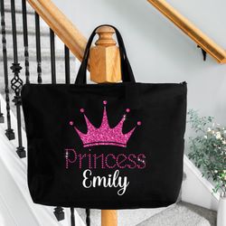 personalized name bag princess tote bag, custom tote, customized name gift for her,shopper women