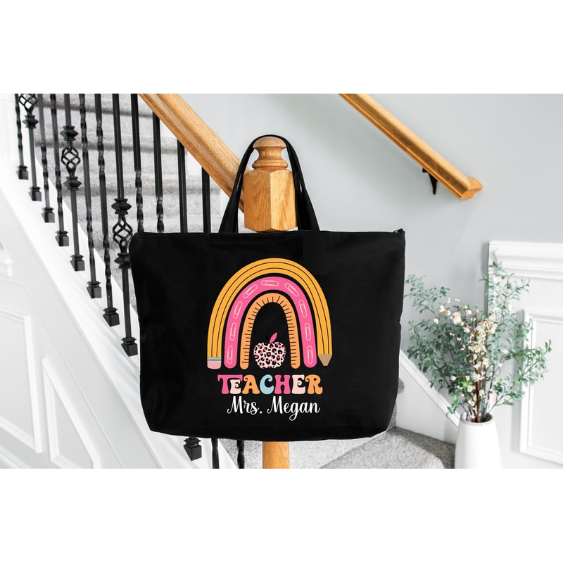 Personalized Teacher Rainbow Tote Bag, Teacher Gifts, End Of School Gift, Teacher Tote Bag, Custom Teacher Bag, Kindergarten Teacher Bags.jpg
