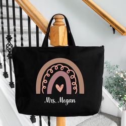 personalized teacher rainbow tote bag teacher gifts, teacher tote bag, end of school gift, custom teacher bag
