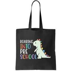 roaring into pre school cute dinosaur tote bag