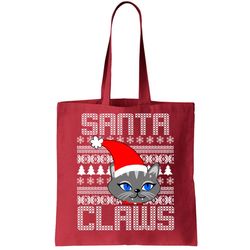 santa claws cat ugly christmas sweater design tote bag