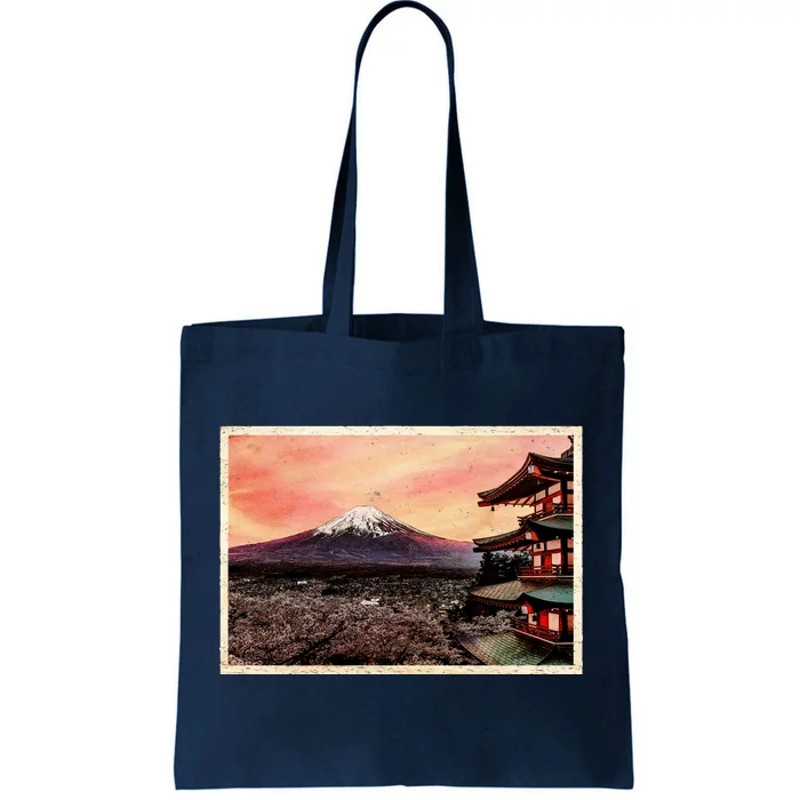 Vintage Japanese Mt. Fuji Pagoda and Cherry Blossoms Tote Bag.jpg