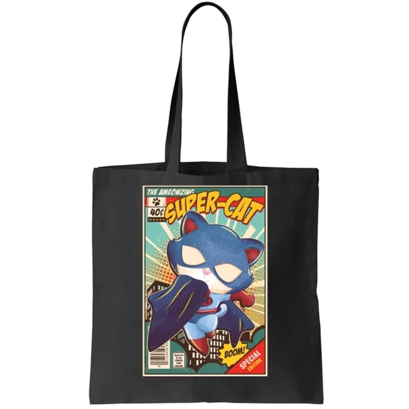 Funny Vintage The Ameowzing Super-Cat Comic Cover Tote Bag.jpg