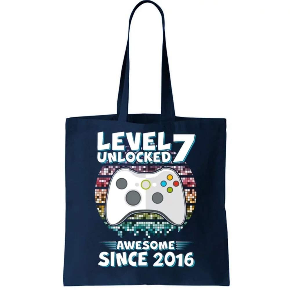 Level 7 Unlocked Awesome Since 2016 Gamer Birthday Tote Bag.jpg