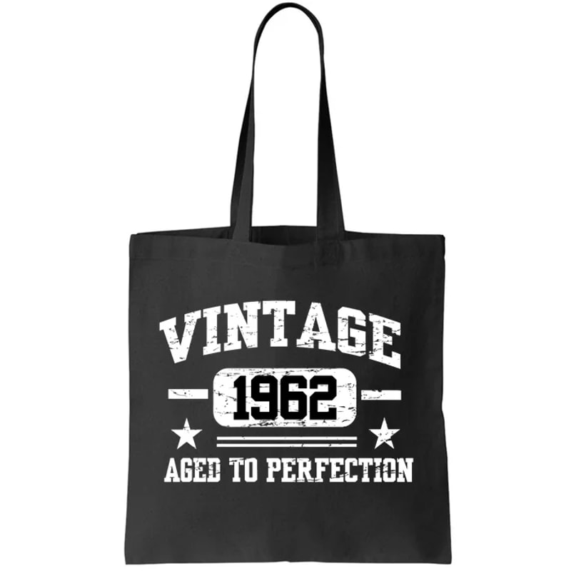 Personalize Vintage Birthday Age To Perfection Custom Year Tote Bag.jpg