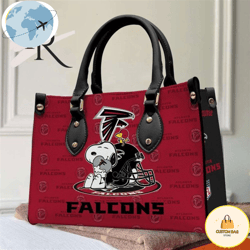 Atlanta Falcons NFL Snoopy Women Premium Leather Hand Bag, Custom Bag, Sport Bag