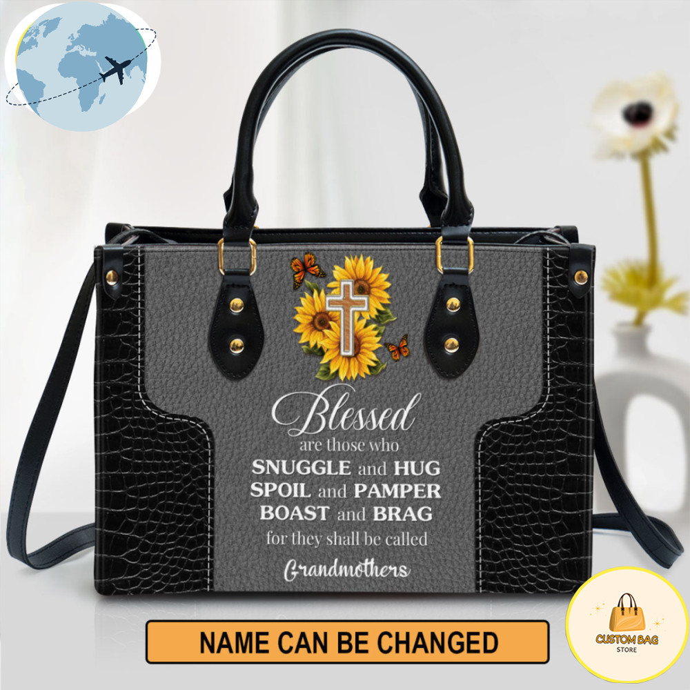 Blessed Are Those Who Spoil And Pamper Cross And Sunflower Personalized Leather Bag.jpg