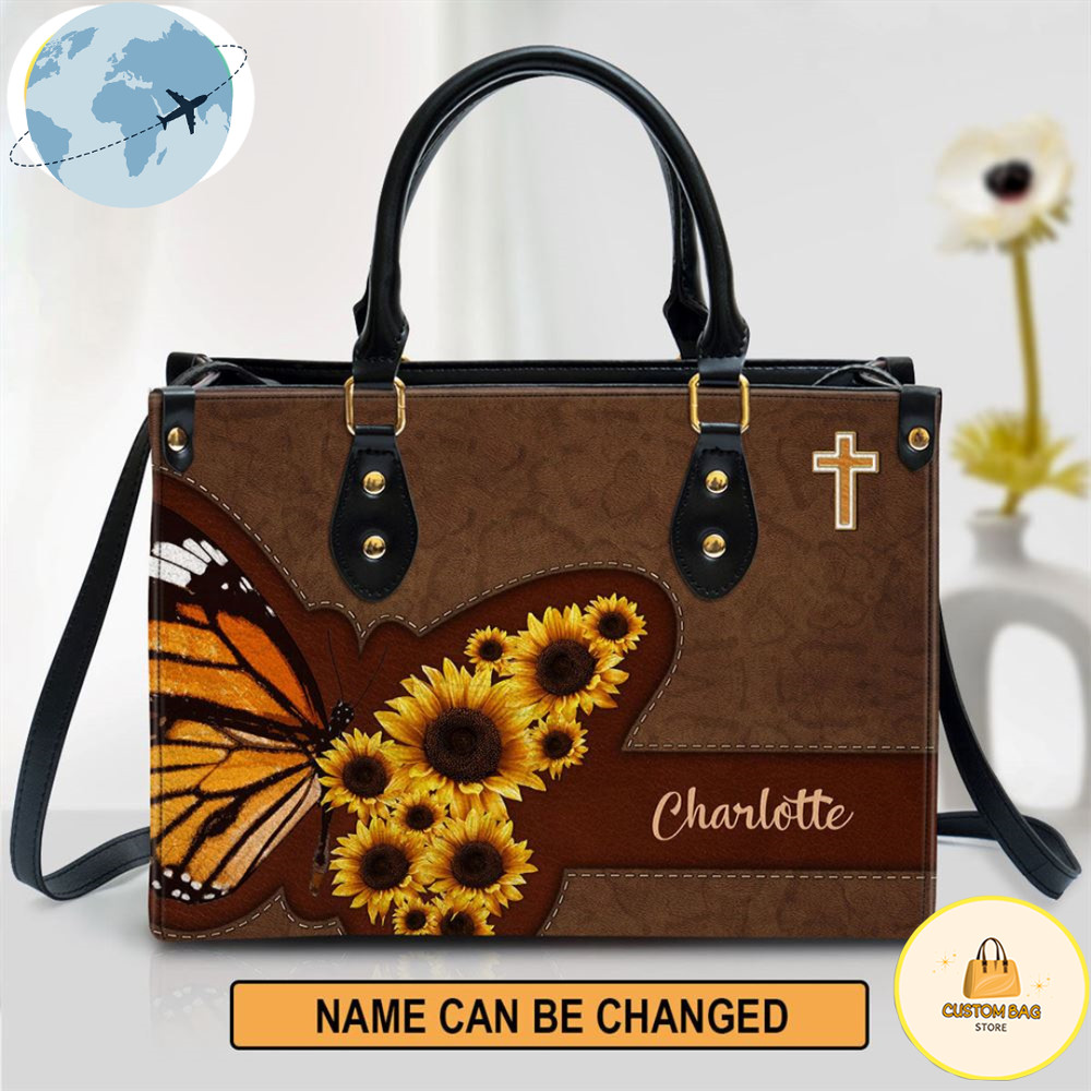 Butterfly And Sunflower Personalized Leather Bag.jpg