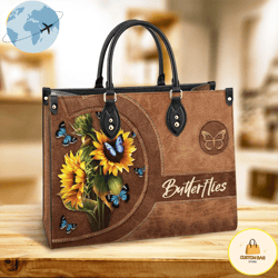 butterfly beauty sunflowers leather women handbags, custom bag, sport bag
