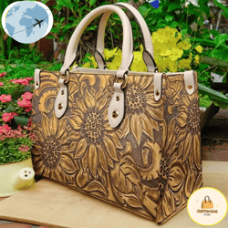 floral sunflower leather women handbags, custom bag, sport bag