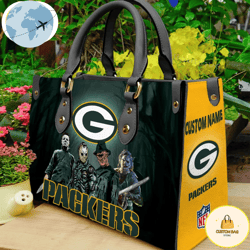 Green Bay Packers Nfl Halloween Women Leather Hand Bag, Custom Bag, Sport Bag