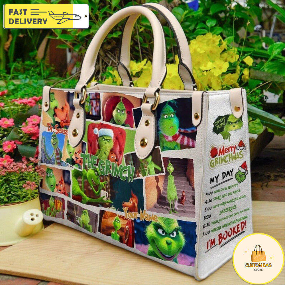 Christmas Grinch High-Quality Handbag, Grinch Lover Gifts, Custom Leather Handbag 4.jpg