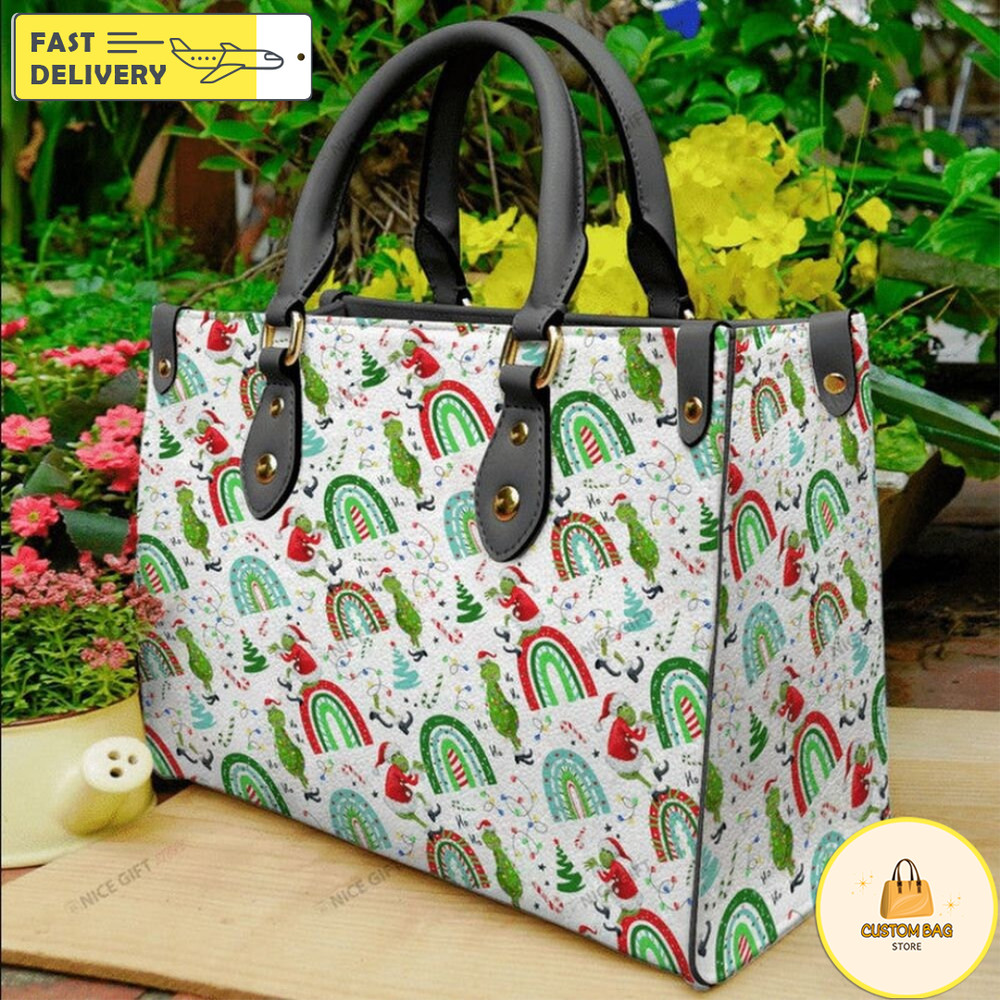 Grinch Christmas Leather Bag, Grinch Lover Handbag, Custom Leather Bag 9.jpg