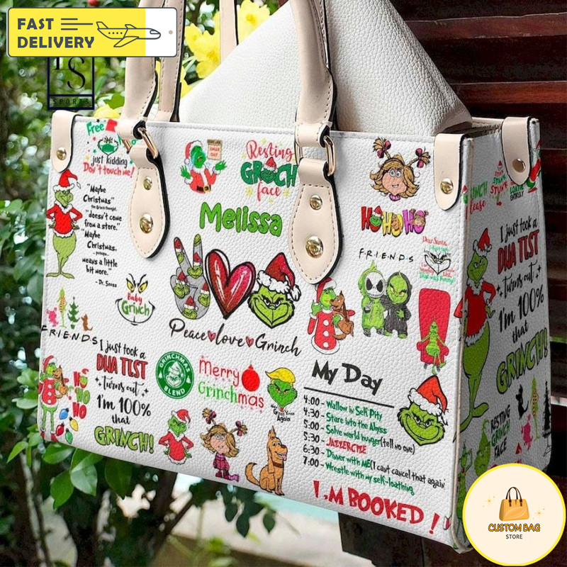 Grinch Christmas Leather Bag, Grinch Bags And Purses, Grinch Lover Handbag.jpg