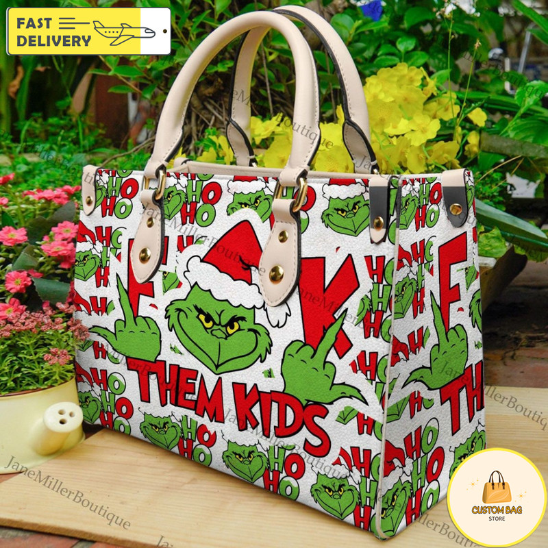 Grinch Christmas Leather Bag, Grinch Lover Handbag, Custom Leather Bag, Woman Handbag 12.jpg