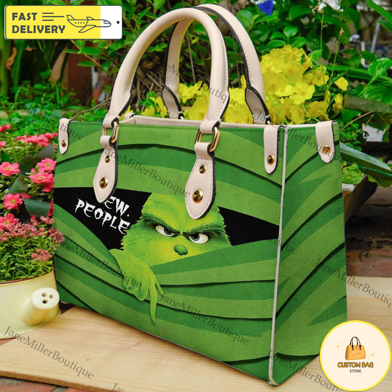 Grinch Christmas Leather Bag, Grinch Lover Handbag, Custom Leather Bag, Woman Handbag 18.jpg