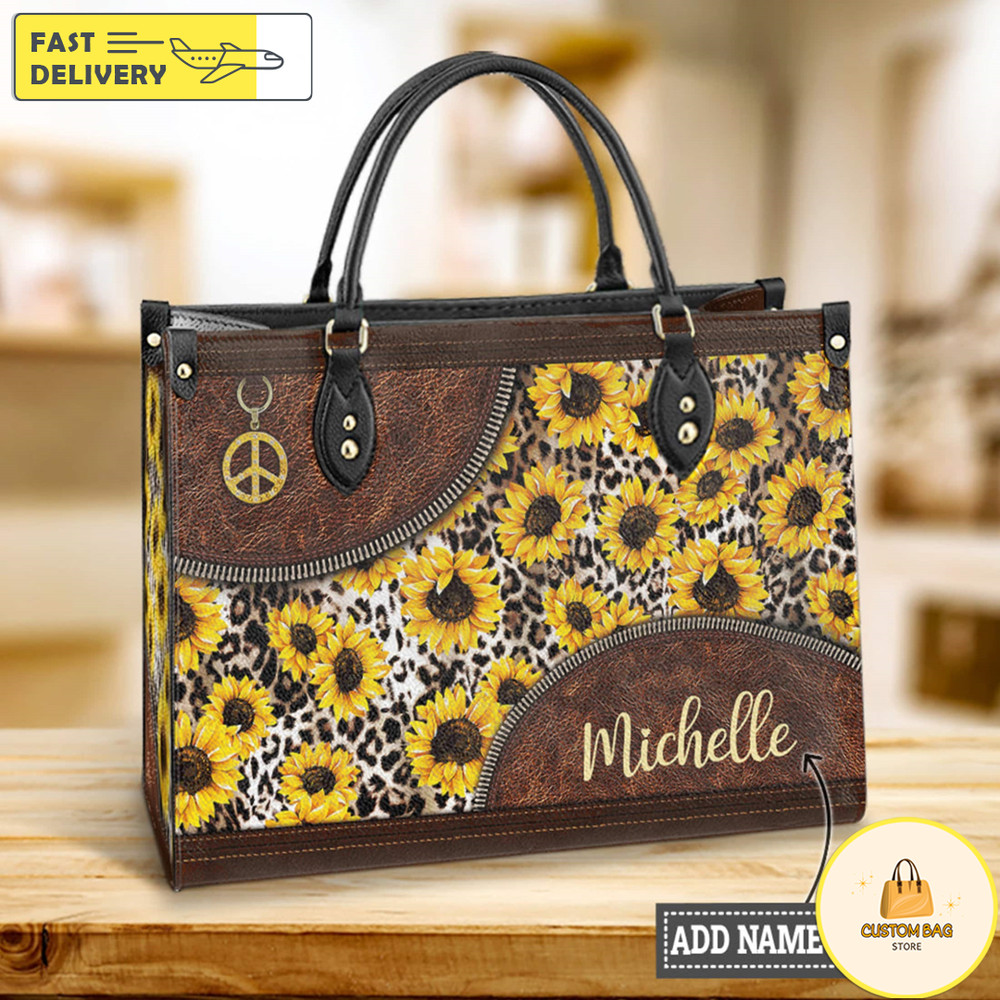 Hippie Sunflower Leather Bag, Sunflower Handbag, Custom Leather Bag, Woman Handbag.jpg