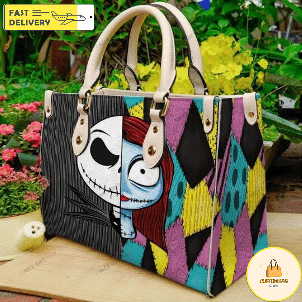Jack And Sally Nightmare Before Christmas Handbag, Christmas Leather Bag,Custom Leather Bag 1.jpg