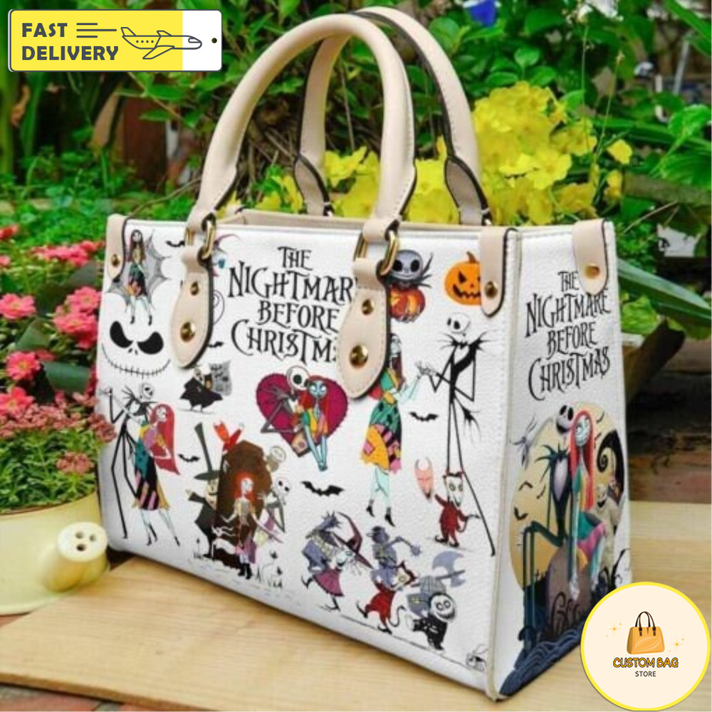 Jack Skellington Sticker Leather Bag, Jack And Sally Handbag, Disney Leatherr Handbag.jpg