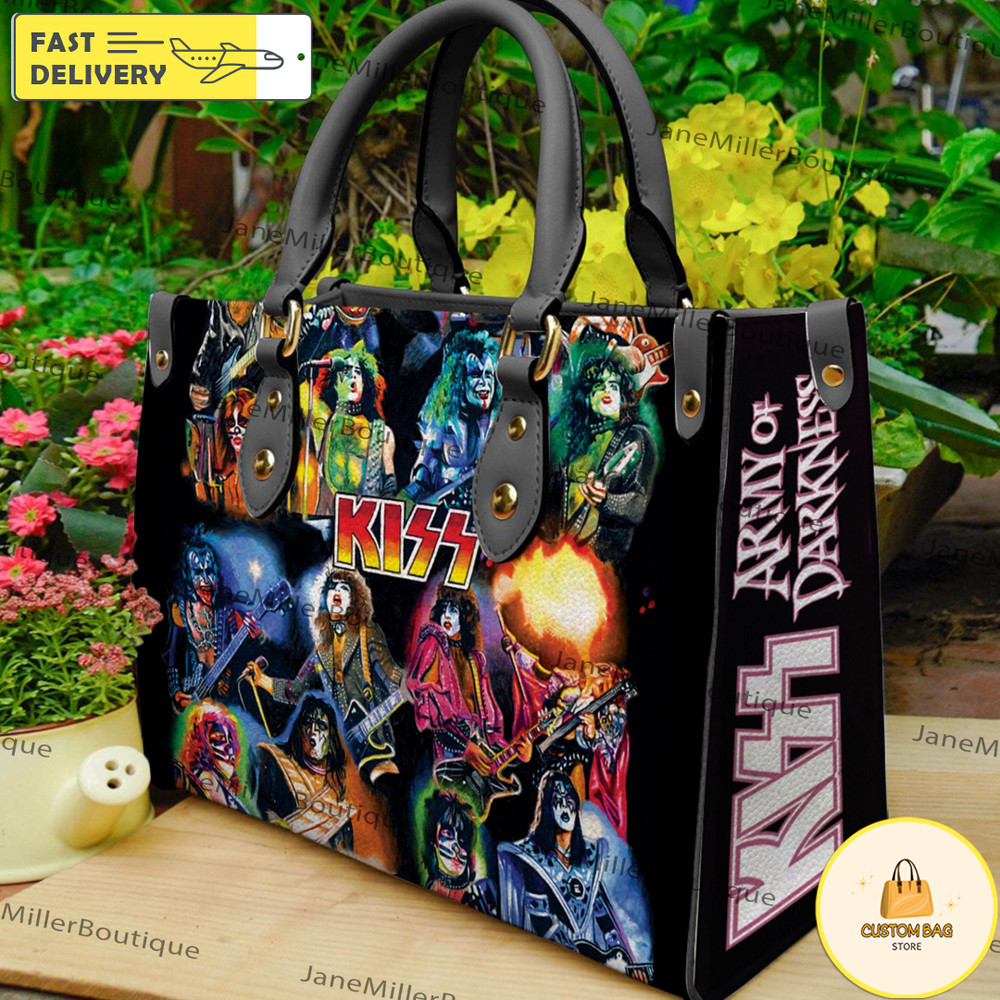 K i s s Rock Band Leather Bag, Rock Music Handbag, Custom Leather Bag, Woman Handbag.jpg