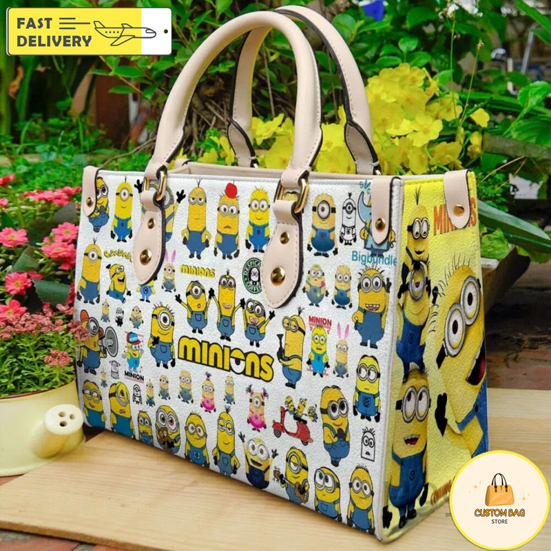 Minions Family Leather Handbag, Funny Minions Women Bag, Personalized Women Handbag Shoulder Bag Purse.jpg
